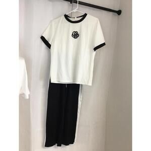 [199] Sweatsuit Set Womens M Black White Colorblock T-Shirt Track Pants